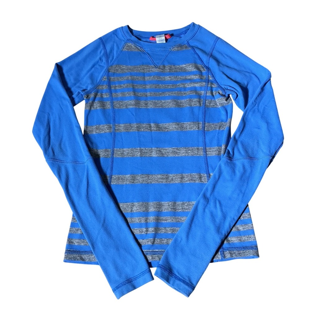 Ivivva Girls Blue Gray Striped Long Sleeve Athletic Top Thumbholes Size 10
